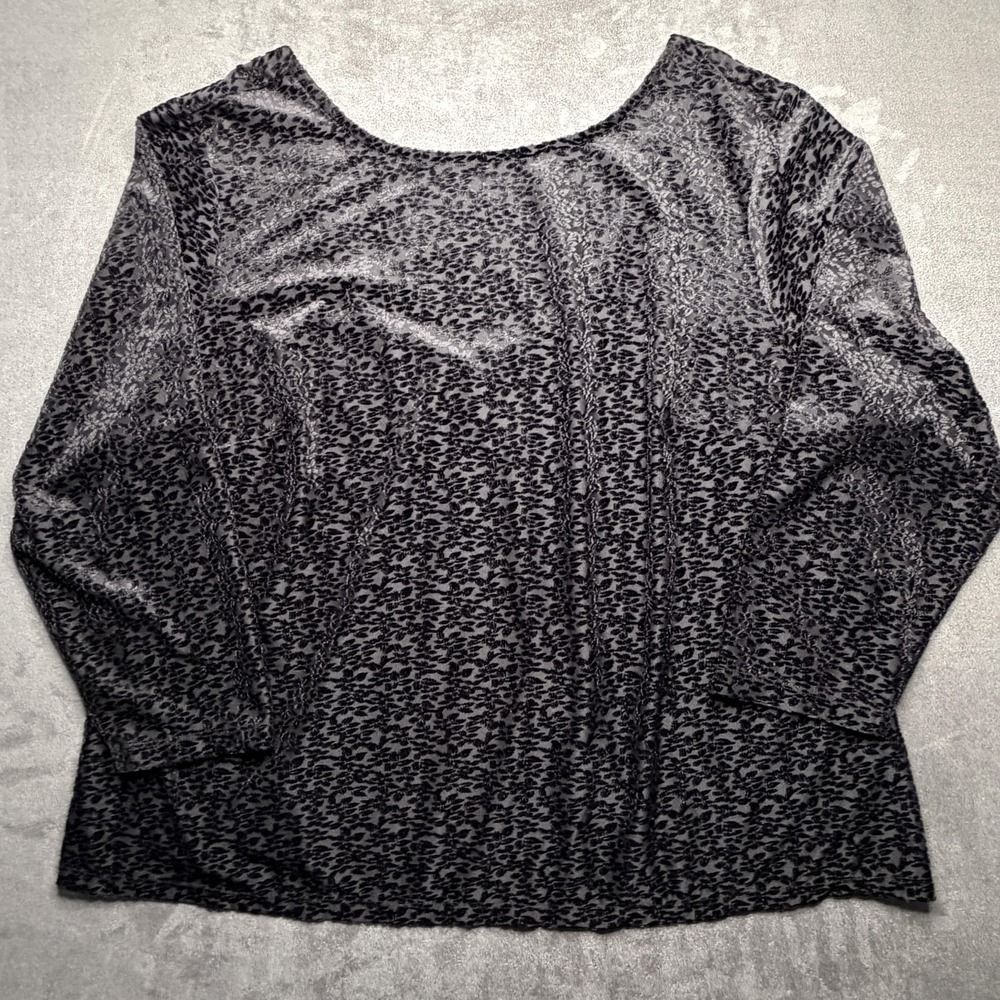 Worthington Blouse Womens 2X Black Velvet Burnout Scoop Back Dark Romantic Goth